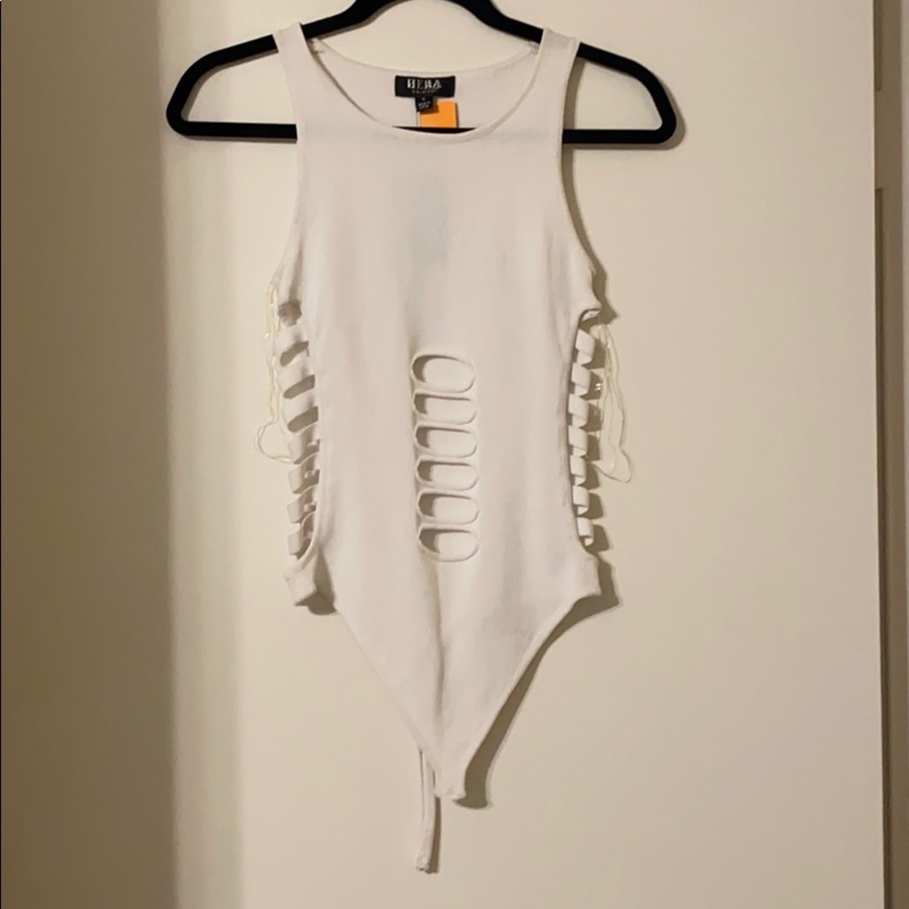 White body suit with cut outs